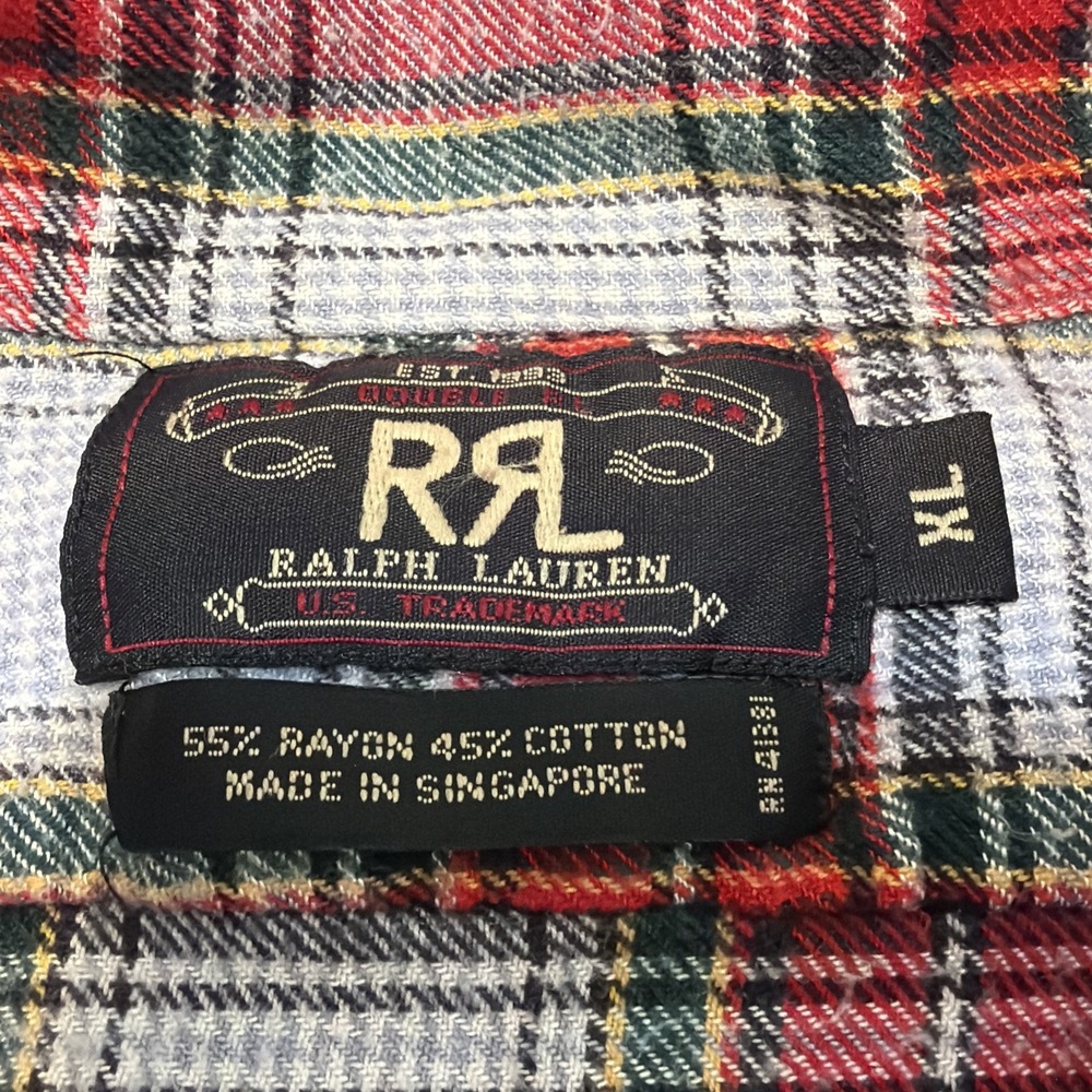RRL RALPH LAUREN MENS RED Green FANNEL BUTTON DOWN SHIRT XLARGE - Picture 4 of 8